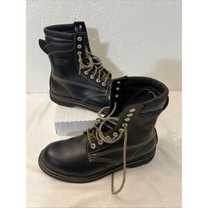 Ramrods Steel Toe Work Boots Black Leather Safety Mens Shoes Size‎ 9.5D 46797